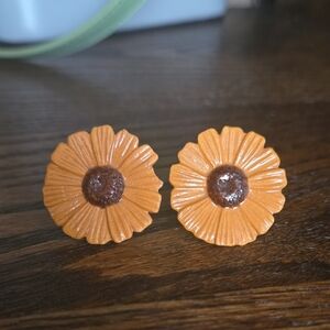 Vintage Screw On Sunflower Earrings